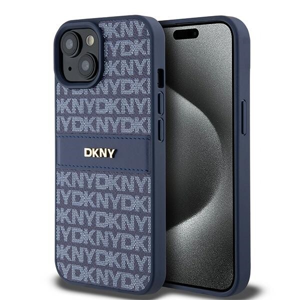 DKNY Nahka Mono Stripe & Metal Logo tapauksessa iPhone 15 / 14 / 13 - sininen
