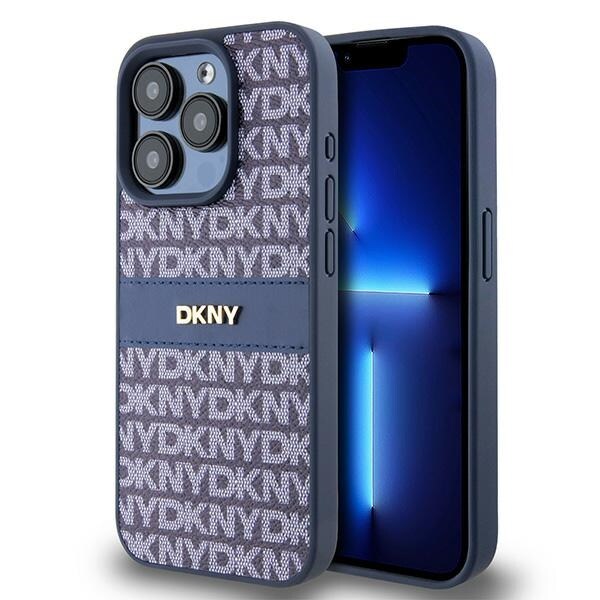 DKNY Nahka Mono Stripe & Metal Logo tapauksessa iPhone 15 Pro - sininen