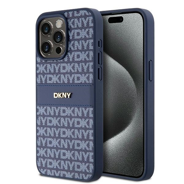 DKNY Nahka Mono Stripe & Metal Logo tapauksessa iPhone 15 Pro Max - sininen