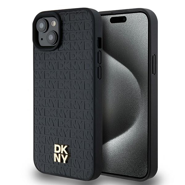 DKNY Nahkakuvioinen metalli logo MagSafe kotelo iPhone 15/14/13 - musta