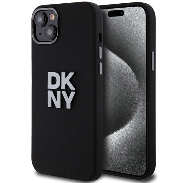 DKNY Liquid Silikoni Metal Logo tapauksessa iPhone 15 Plus / 14 Plus - musta
