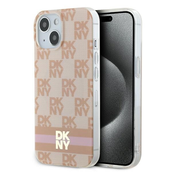 DKNY IML Checkered Mono Pattern & Painettu Raidat MagSafe Kotelo iPhone 15/14/13 - Vaaleanpunainen