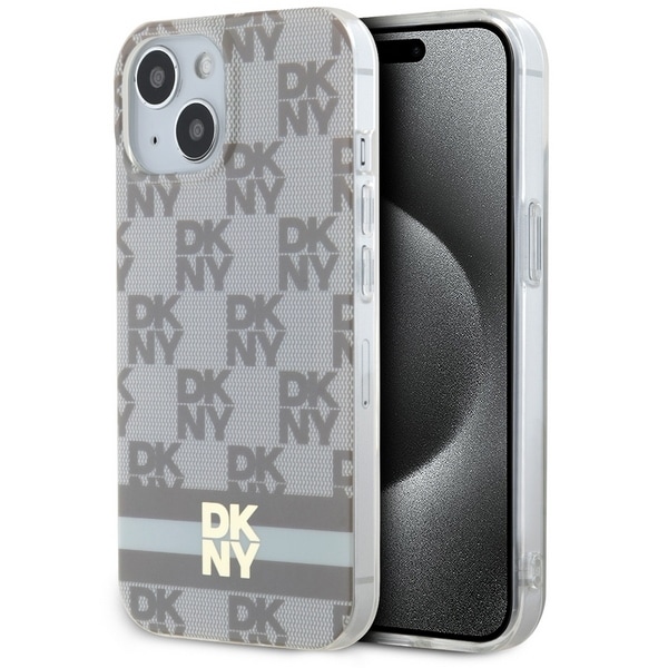 DKNY IML Checkered Mono Pattern & Print Stripes MagSafe Case for iPhone 15/14/13 - Beige