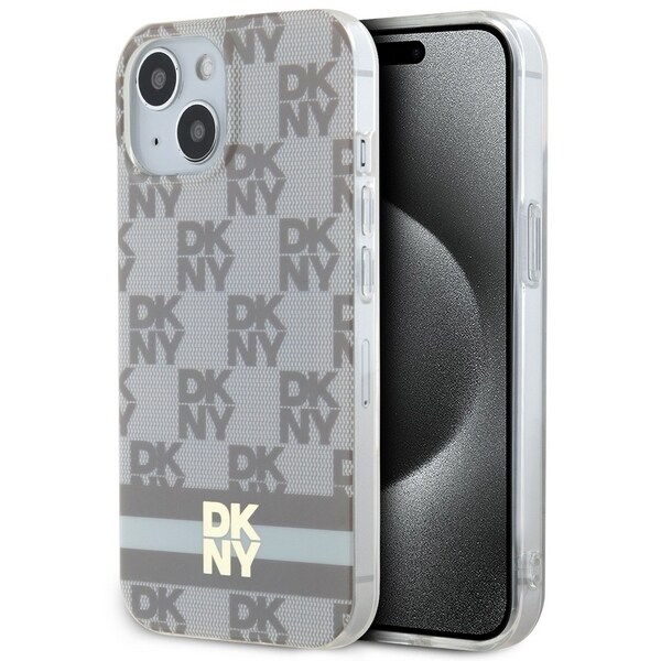 DKNY Checkered Mono Pattern MagSafe Case for iPhone 15/14 Plus - Beige