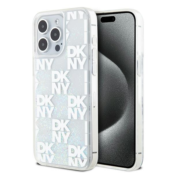 DKNY Liquid Glitter Multilogo tapauksessa iPhone 15 Pro Max - valkoinen