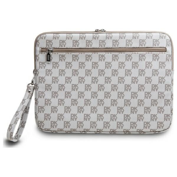 DKNY Sleeve Checkered Pattern Printed Stripes 16" Laptop Case - Beige