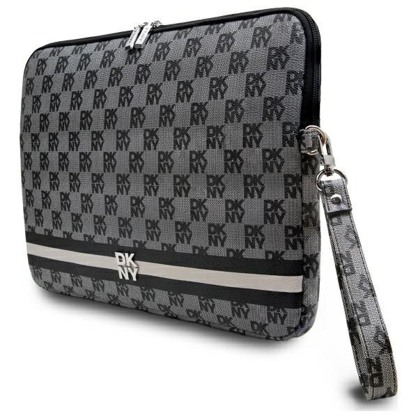 DKNY Sleeve Checkered Pattern Printed Stripes 16" Laptop Case - Musta
