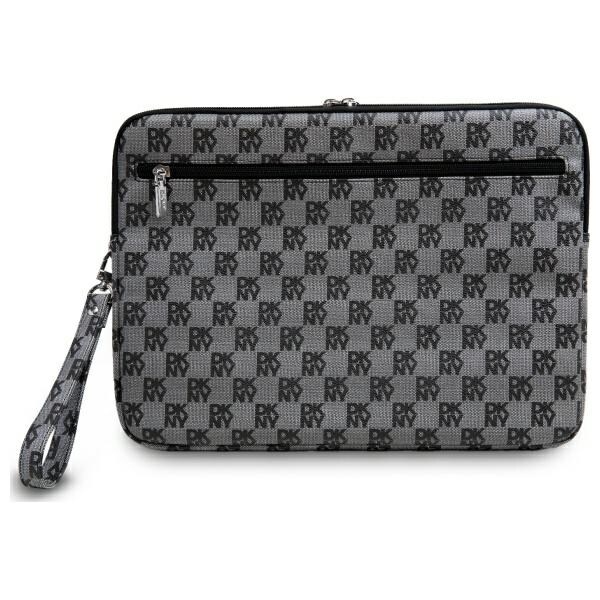 DKNY Sleeve Checkered Pattern Printed Stripes 16" Laptop Case - Musta