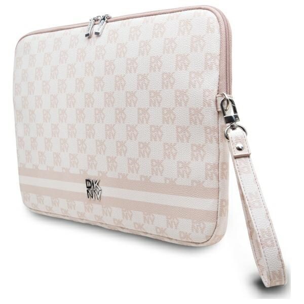 DKNY Sleeve Checkered Pattern Printed Stripes 14" Laptop Case - Vaaleanpunainen