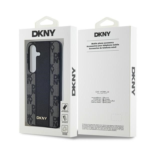DKNY Nahkainen ruudullinen monokuvioinen MagSafe kotelo Samsung Galaxy S24 - musta