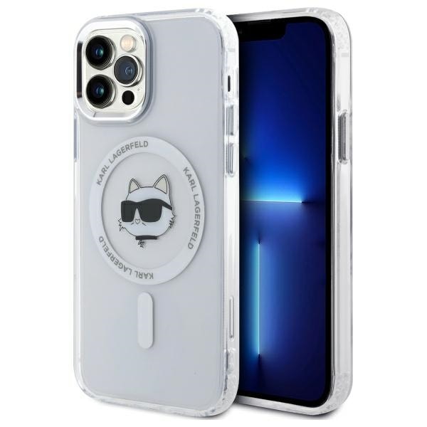 Karl Lagerfeld IML Metal Choupette Head MagSafe iPhone 12 kotelo - Valkoinen