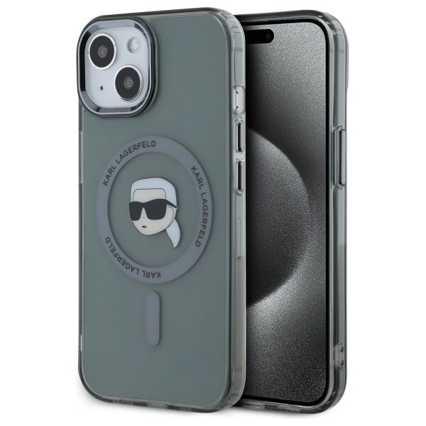Karl Lagerfeld KLHMP15SHLSKIK iPhone 15 6.1" musta kovakotelo IML metalli Karl Head MagSafe