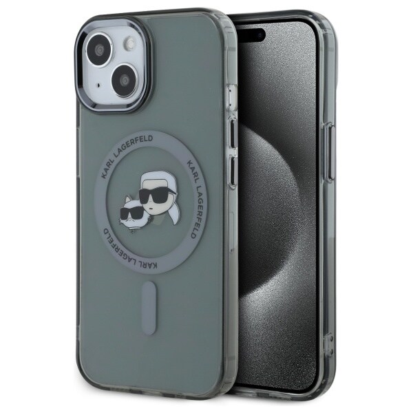 Karl Lagerfeld KLHMP15SHLSKCK iPhone 15 6.1" Musta/Kovakotelo IML Metal Karl&Choupette Head MagSafe