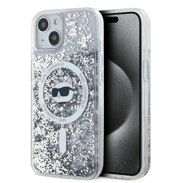 Karl Lagerfeld Liquid Glitter Choupette Head MagSafe tapauksessa iPhone 13 - läpinäkyvä