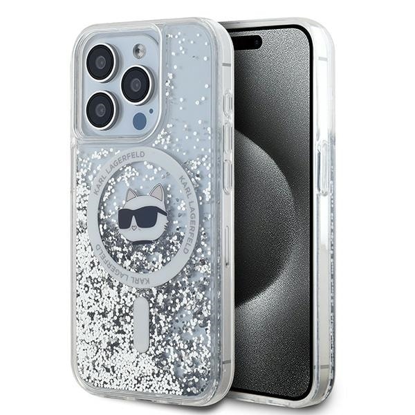 Karl Lagerfeld Liquid Glitter Choupette Head MagSafe kotelo iPhone 15 Pro Max - läpinäkyvä