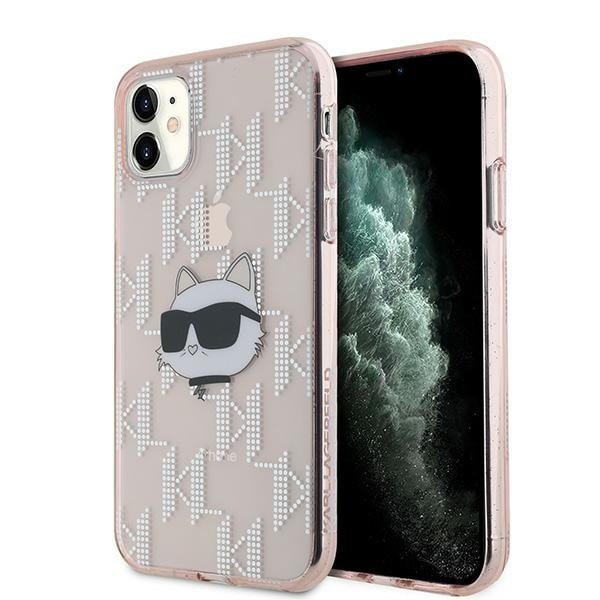 Karl Lagerfeld IML Choupette Head & Monogram tapauksessa iPhone 11 / Xr - vaaleanpunainen