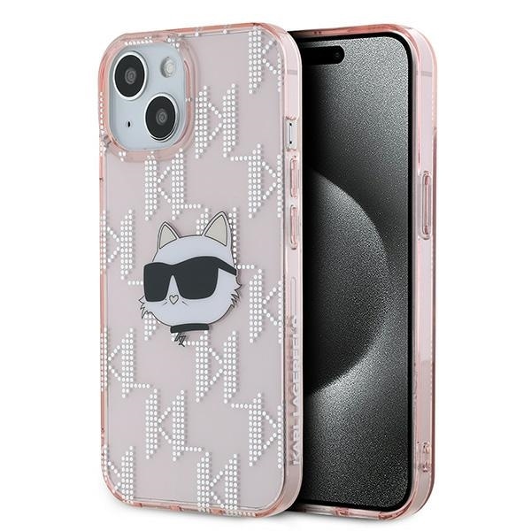 Karl Lagerfeld IML Choupette Head & Monogram tapauksessa iPhone 13 - vaaleanpunainen