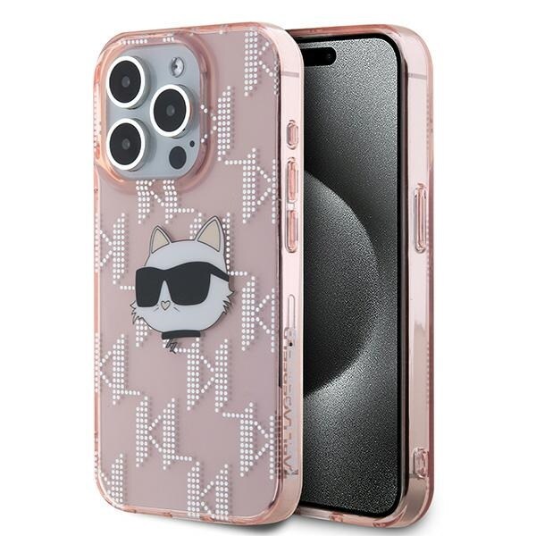 Karl Lagerfeld IML Choupette Head & Monogram kotelo iPhone 15 Pro - vaaleanpunainen
