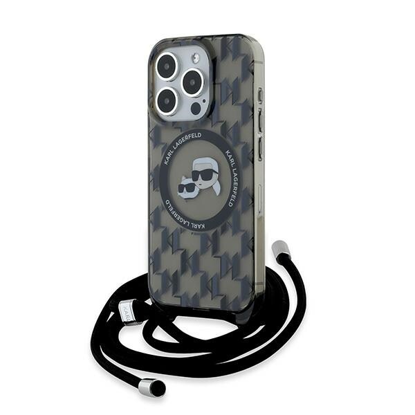 Karl Lagerfeld IML Crossbody Monogram Karl & Choupette MagSafe Case for iPhone 15 Pro Max - Musta