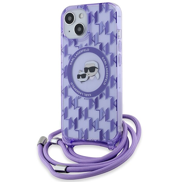 Karl Lagerfeld IML Crossbody Monogram Karl & Choupette MagSafe Case for iPhone 15/14/13 - Purple