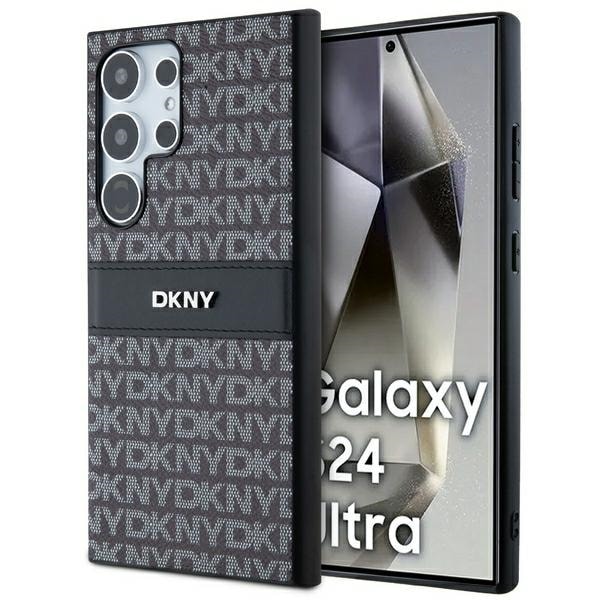 DKNY Nahka Mono Stripe & Metal Logo tapauksessa Samsung Galaxy S24 Ultra - musta