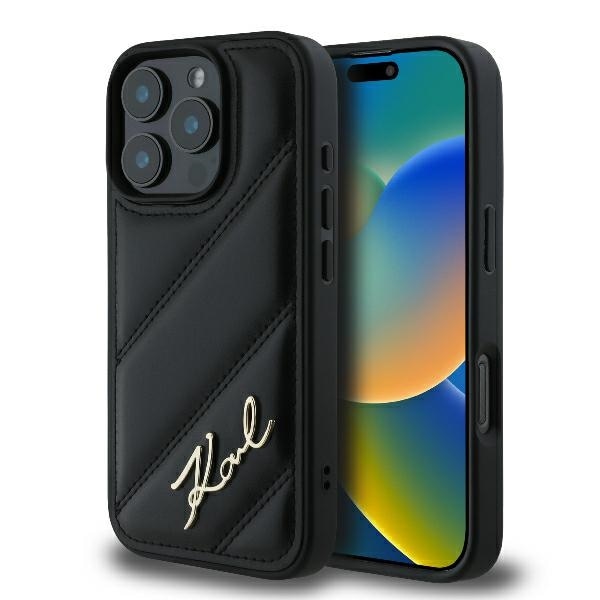 Karl Lagerfeld tikattu allekirjoitus iPhone 16 Pro Case - musta