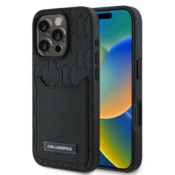 Karl Lagerfeld Cardslots Monogram iPhone 16 Pro Max Case - Musta