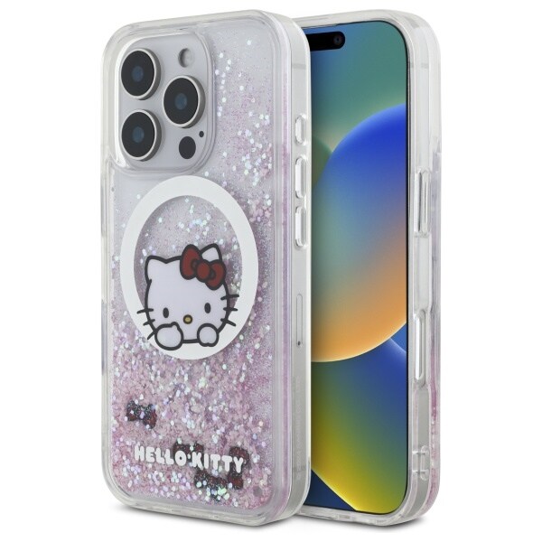 Hello Kitty Liquid Glitter Sweet Kitty Bows MagSafe iPhone 16 Pro -kotelo - Valkoinen