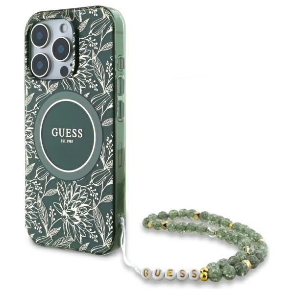 Guess IML Flowers Allover Electro Pearl hihna MagSafe tapauksessa iPhone 16 Pro Max - vihreä