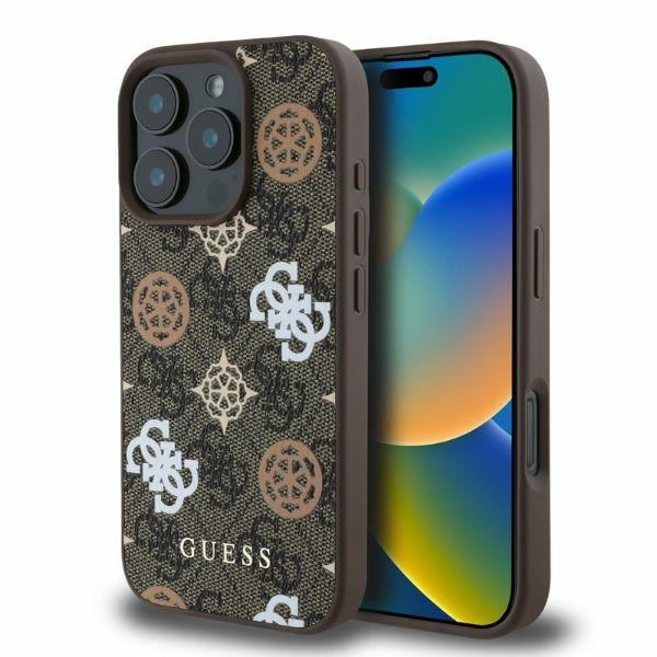 Guess Peony On 4G Tausta MagSafe kotelo iPhone 16 Pro - ruskea