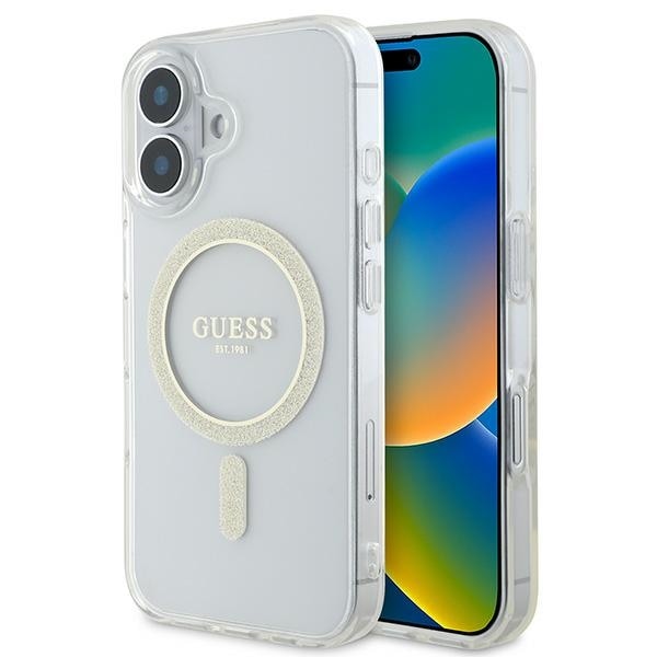 Guess IML Glitter Circle MagSafe iPhone 16 kotelo - kirkas