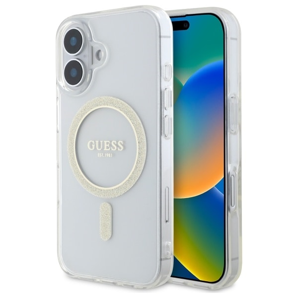 Guess GUHMP16MHFGERET iPhone 16 Plus 6.7" Transparent Hard Case IML Glitter Circle MagSafe