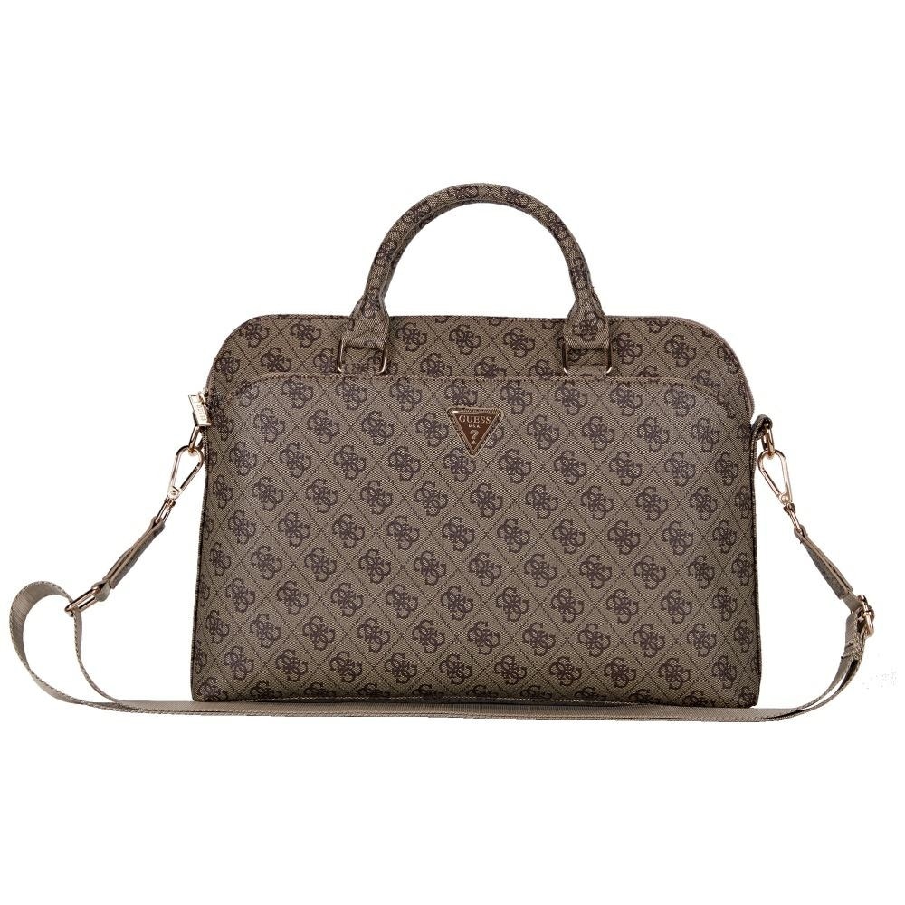 Guess 4G vetoketjullinen tasku kolmio logo 15" kannettava tietokone laukku - ruskea