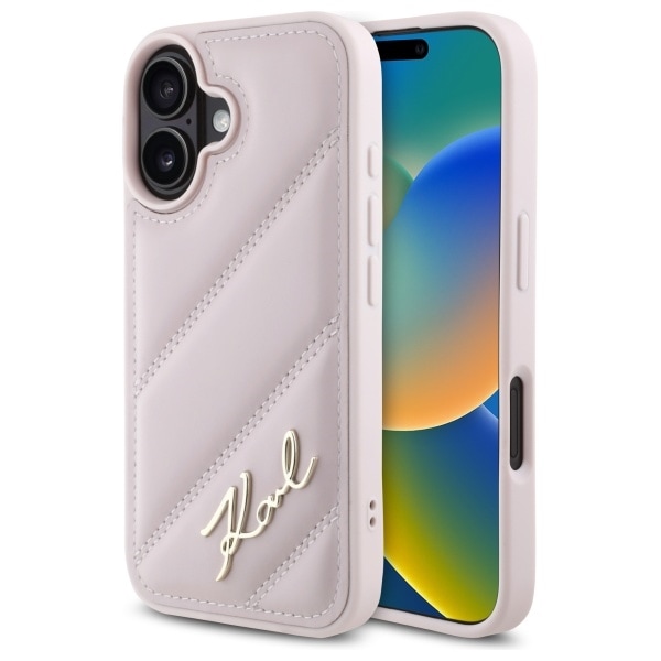 Karl Lagerfeld tikattu allekirjoitus iPhone 16 Case - vaaleanpunainen