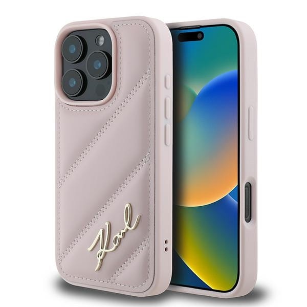 Karl Lagerfeld tikattu allekirjoitus iPhone 16 Pro Max Case - vaaleanpunainen