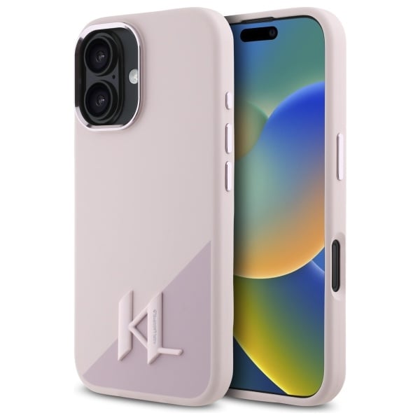 Karl Lagerfeld Silikoni Shadow Metal Initial MagSafe iPhone 16 Case - vaaleanpunainen