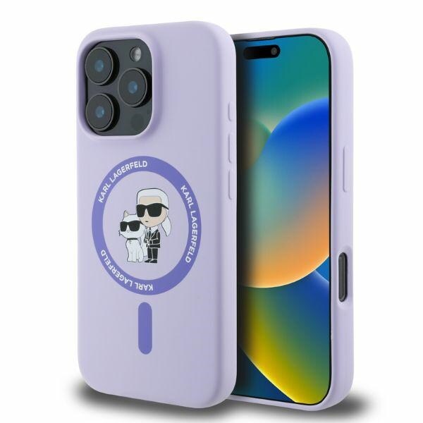 Karl Lagerfeld silikoni Karl & Choupette Ring MagSafe iPhone 16 Pro Max - violetti