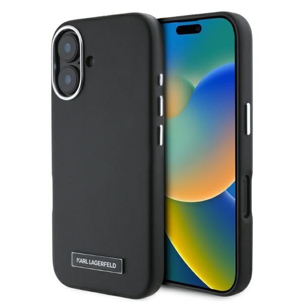 Karl Lagerfeld FW Metal Plate MagSafe iPhone 16 Kotelo - Musta