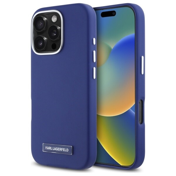 Karl Lagerfeld FW metallilevy MagSafe iPhone 16 Pro Max Case - sininen