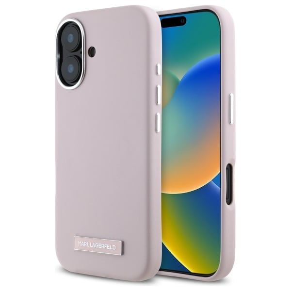 Karl Lagerfeld FW metallilevy MagSafe iPhone 16 Kotelo - vaaleanpunainen
