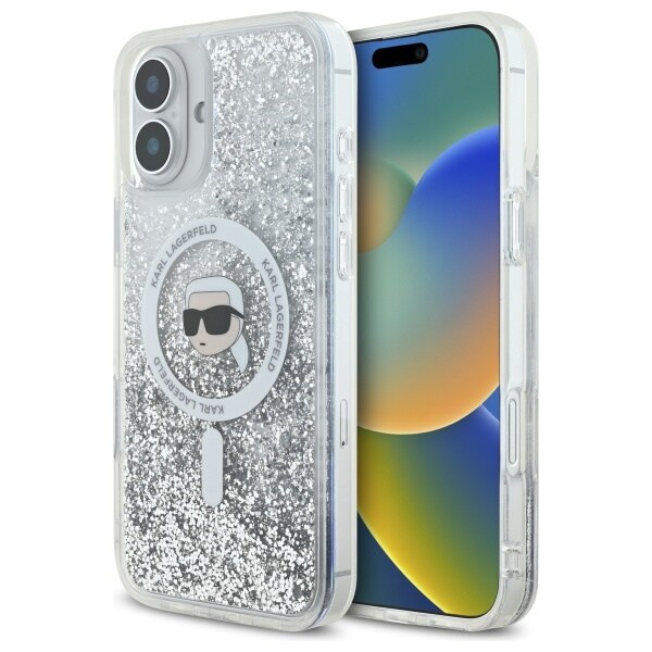 Karl Lagerfeld Nestemäinen Glitter Karl Head Magsafe tapauksessa iPhone 16 Plus - Kirkas