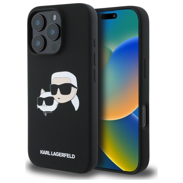 Karl Lagerfeld Silikoni Case Heads Print MagSafe for iPhone 16 Pro - Musta