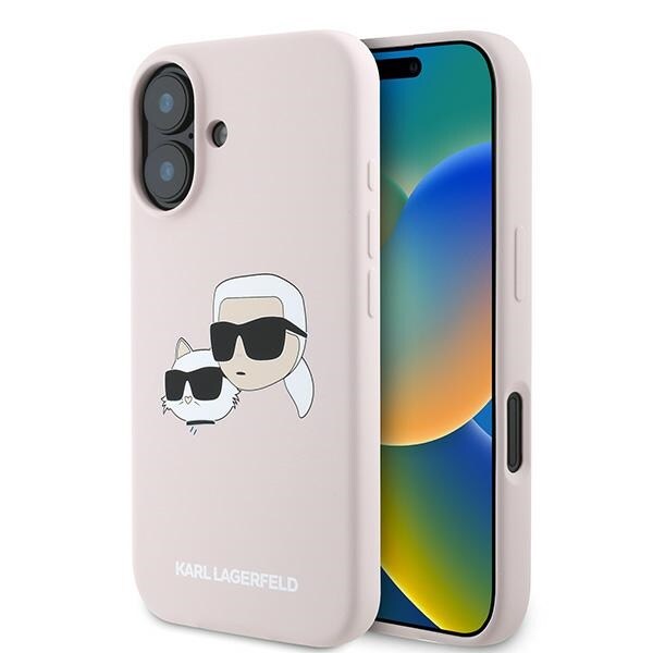 Karl Lagerfeld Silikoni Nauble Heads Print MagSafe tapauksessa iPhone 16 Plus - vaaleanpunainen