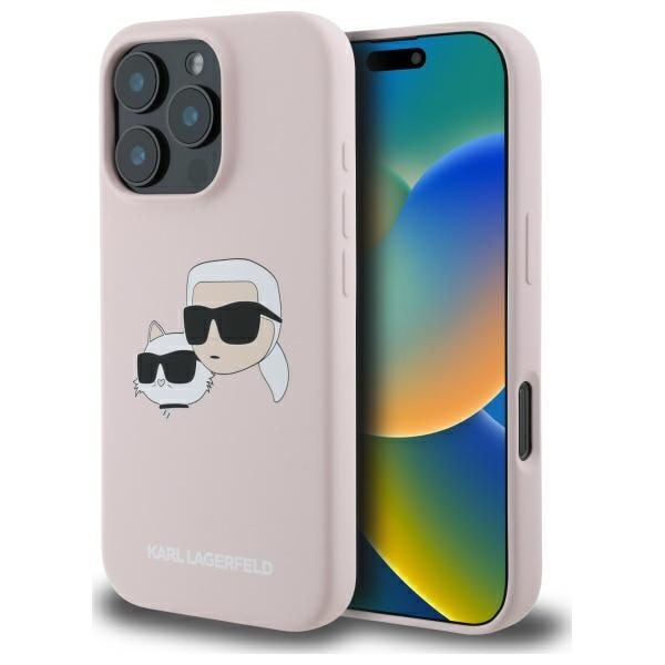 Karl Lagerfeld Silikoni Nauble Heads Print MagSafe tapauksessa iPhone 16 Pro - vaaleanpunainen