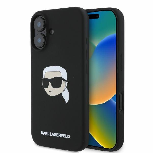 Karl Lagerfeld Silikoni Karl Head Print MagSafe iPhone 16 Kotelo - Musta