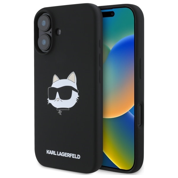 Karl Lagerfeld Silikoni Choupette Head Print MagSafe iPhone 16 Case - Musta