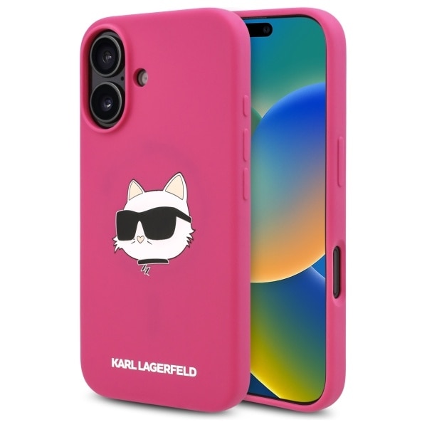 Karl Lagerfeld Silikoni Choupette Head Print MagSafe iPhone 16 Kotelo - Fuksiaa