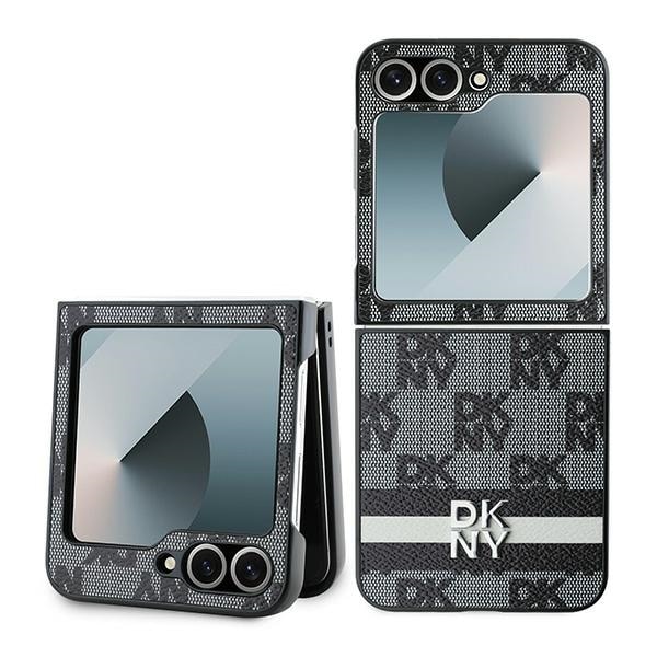 DKNY Checkered Pattern painettu raidat tapauksessa Samsung Galaxy Z Flip 6 - musta