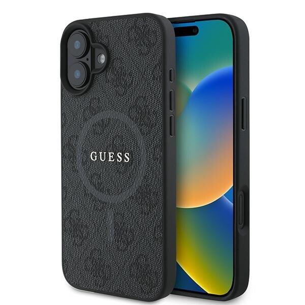 Guess 4G Ring Classic Logo MagSafe -kotelo iPhone 16 Plus - mustalle puhelimelle - musta