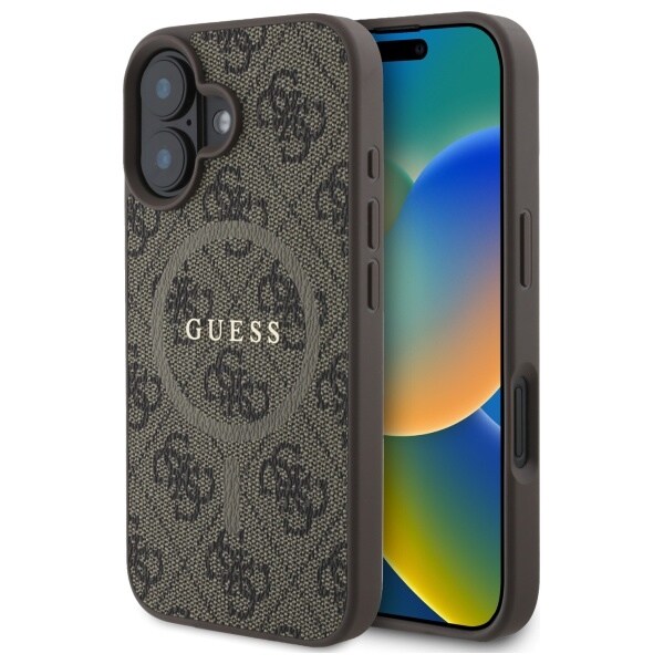 Guess 4G-rengas Classic Logo MagSafe iPhone 16 Kotelo - ruskea